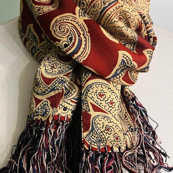 Vintage 1970s–80s Men’s 100% Silk Paisley Scarf, Double-Layer Italian Style - Picture 6 of 8